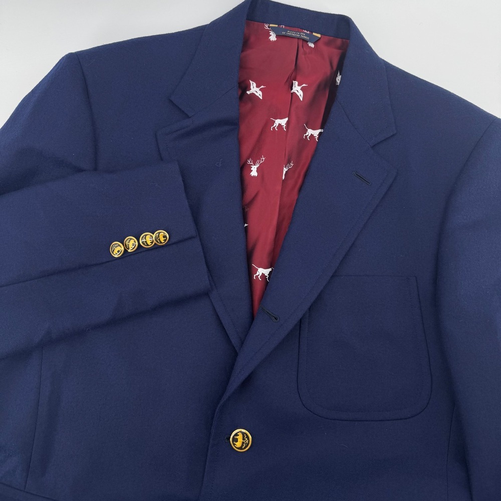 Brooks Brothers Blazer Mens 40S Navy Blue Cashmere Gold Crest Button Tailored